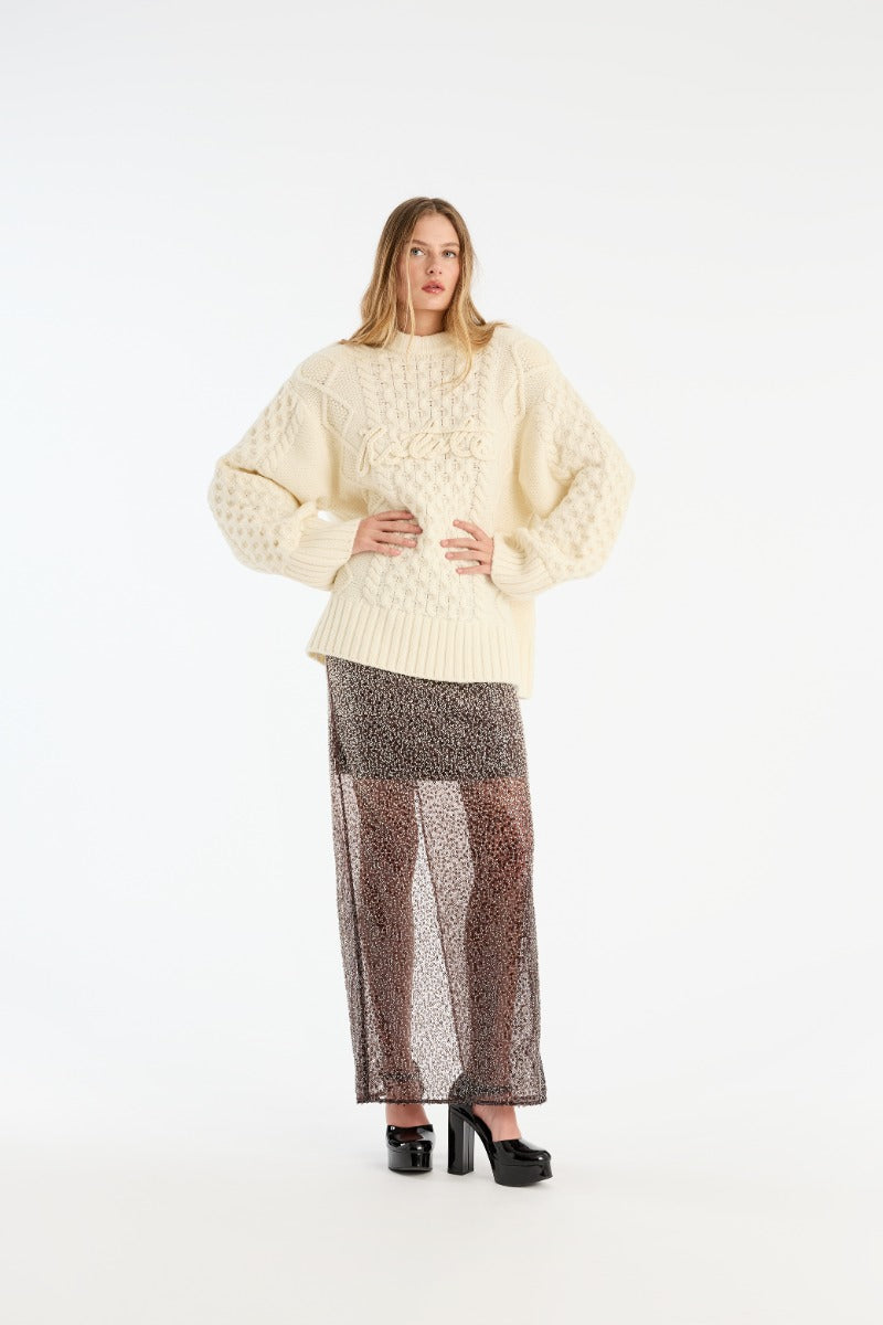 ROTATE KNIT CABLE CREWNECK WHITE