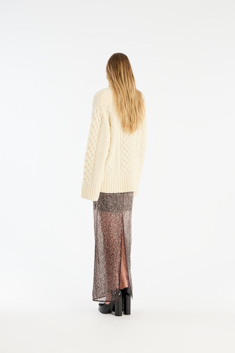 ROTATE KNIT CABLE CREWNECK WHITE