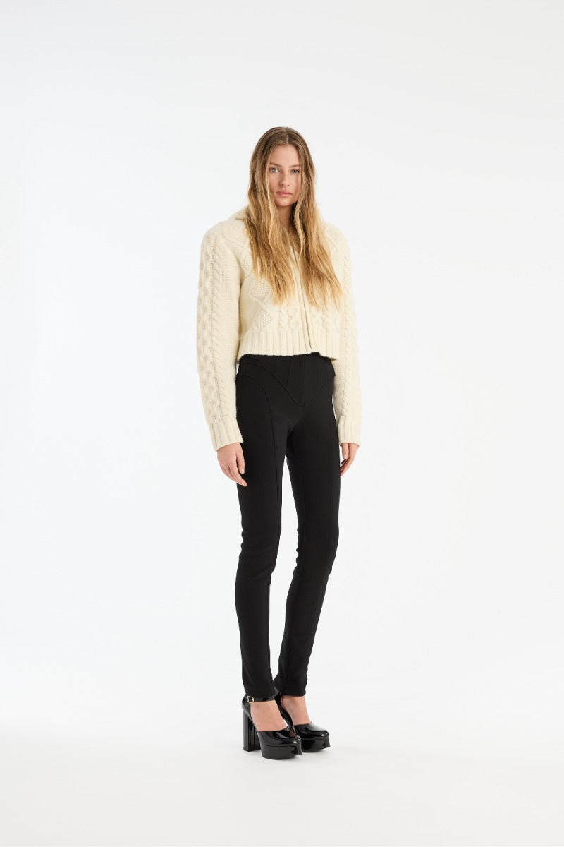ROTATE KNIT CABLE ZIP CARDIGAN WHITE