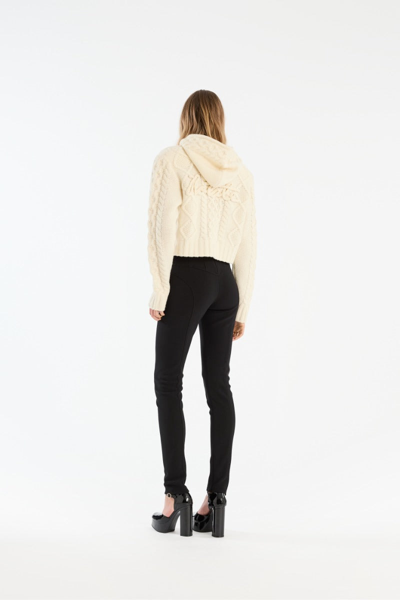 ROTATE KNIT CABLE ZIP CARDIGAN WHITE