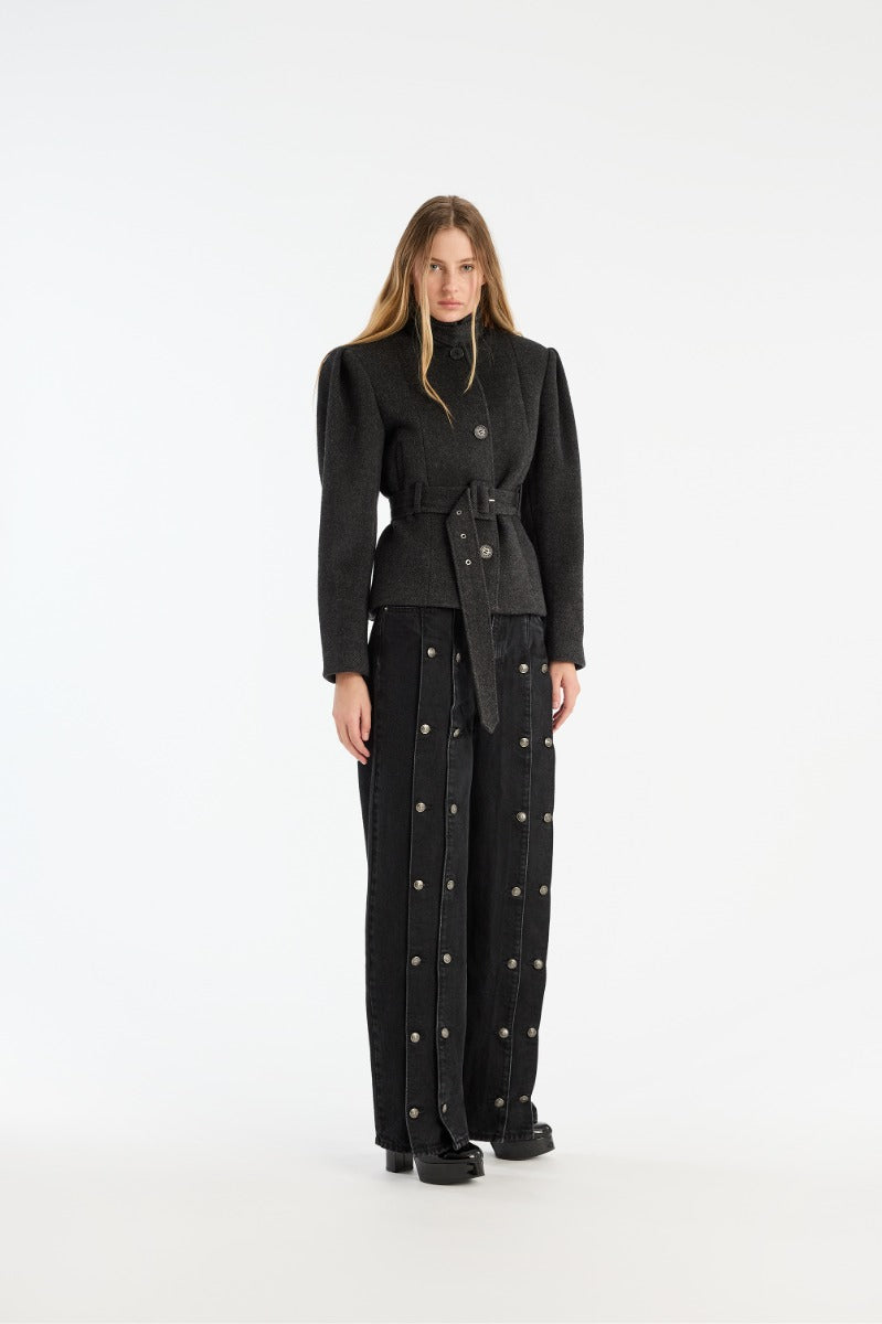 ROTATE OVERSIZED BELTED JACKET DARK GREY