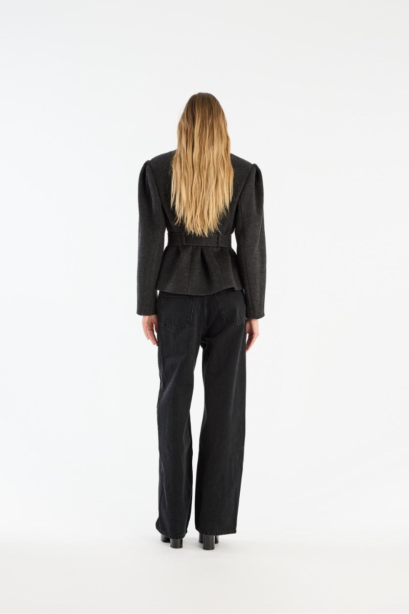 ROTATE OVERSIZED BELTED JACKET DARK GREY