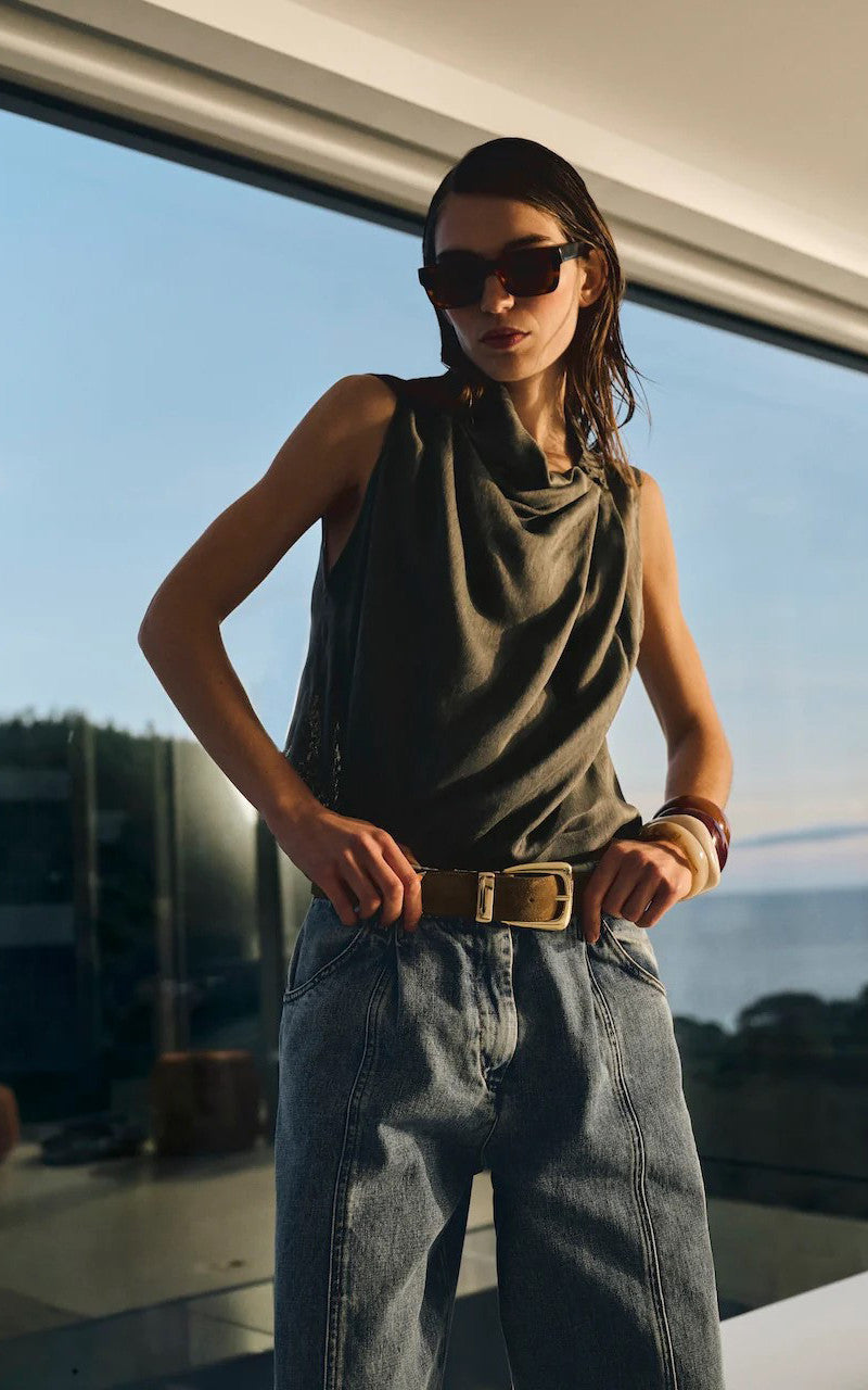 MARGAUX LÖNNBERG BALE TOP KAKI STRIPES