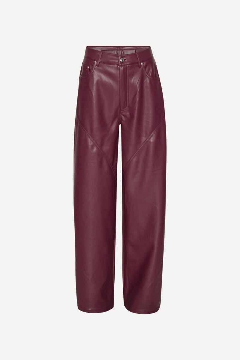 ROTATE MID WAISTED PIPING PANTS - BORDEAUX