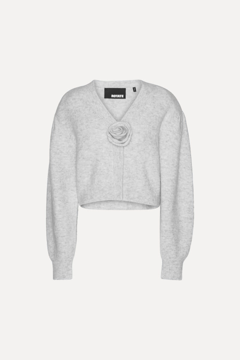ROTATE KNIT PUFF SLEEVE CARDIGAN - LIGHT GREY