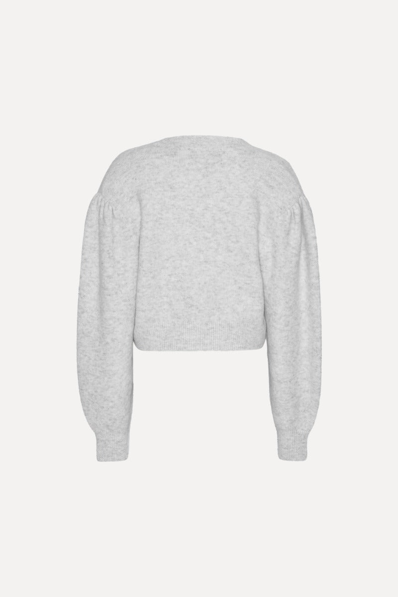 ROTATE KNIT PUFF SLEEVE CARDIGAN - LIGHT GREY