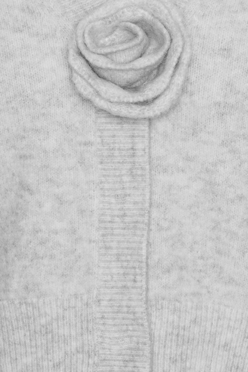 ROTATE KNIT PUFF SLEEVE CARDIGAN - LIGHT GREY