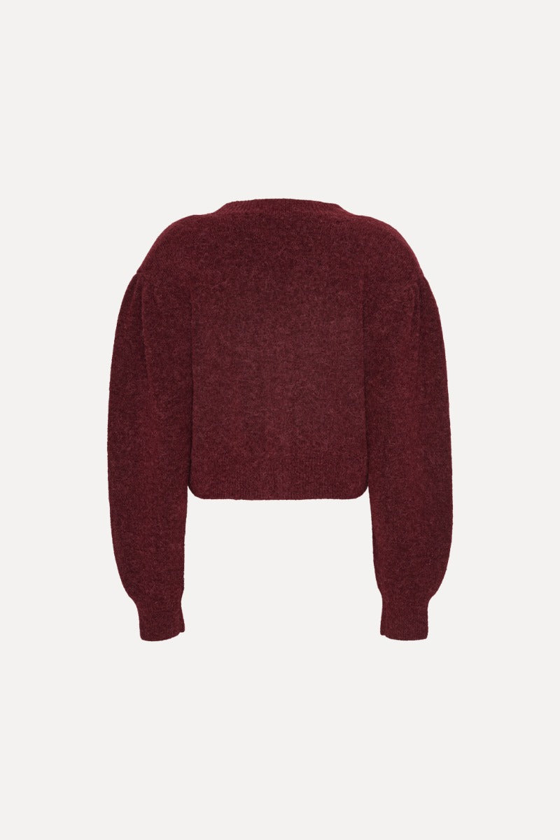 ROTATE KNIT PUFF SLEEVE CARDIGAN - BORDEAUX