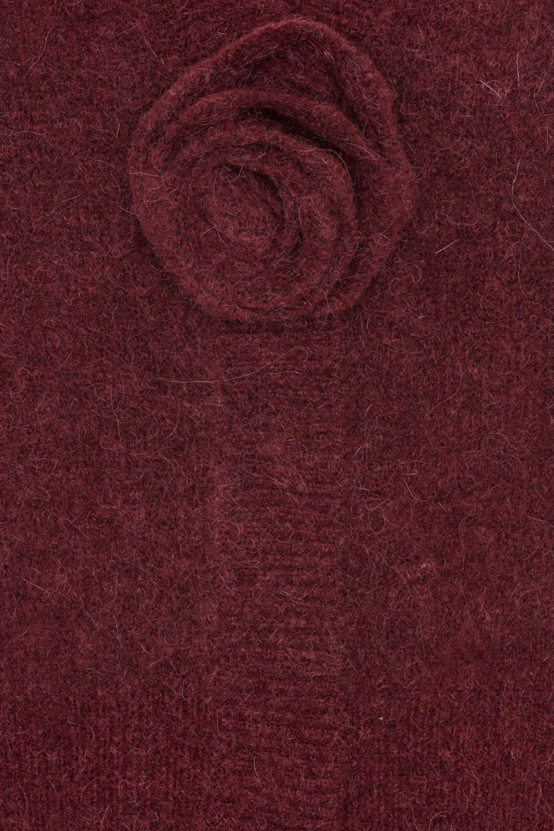 ROTATE KNIT PUFF SLEEVE CARDIGAN - BORDEAUX