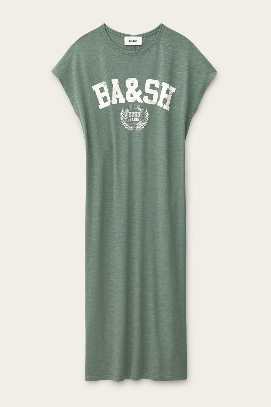 BA&SH T-SHIRT DRESS CIVIA GREEN