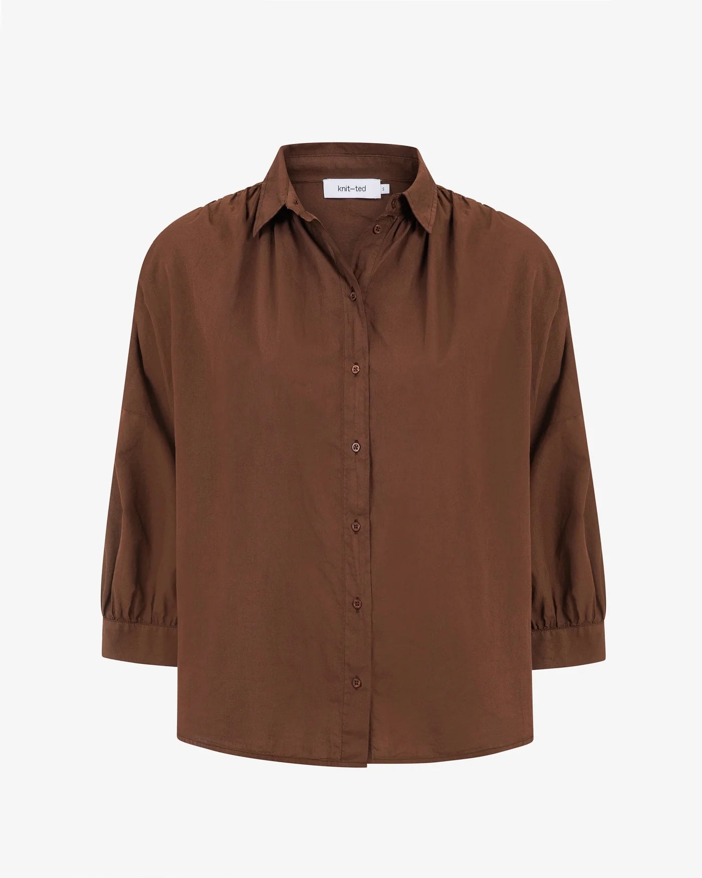 KNITTED MOOK BLOUSE MID BROWN