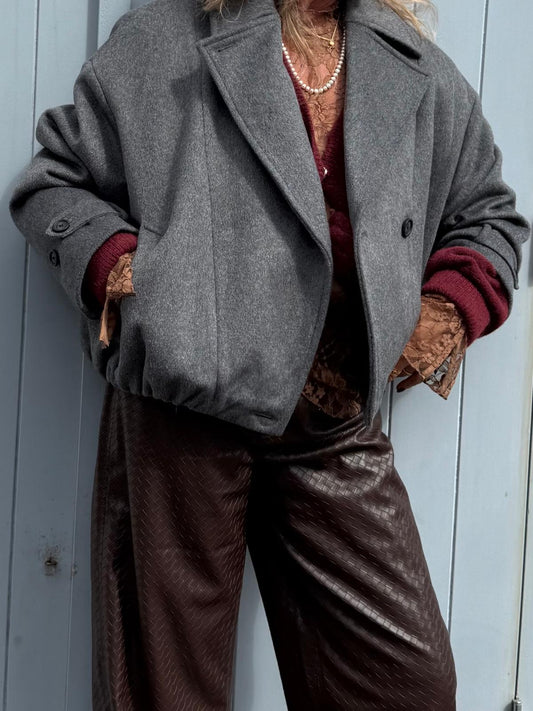 STUDIO AR SILAS WOLLEN BOMBERJACK - GRIJS