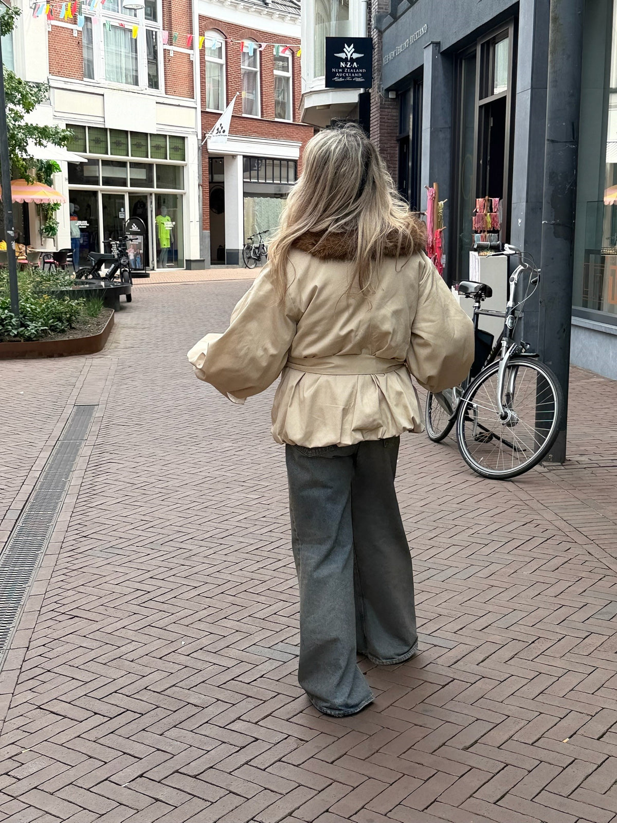 ROTATE FAUX FUR COLLAR JACKET - BEIGE