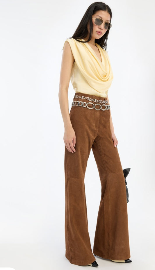 ROTATE SUEDE HIGHWAISTED PANTS- BISON