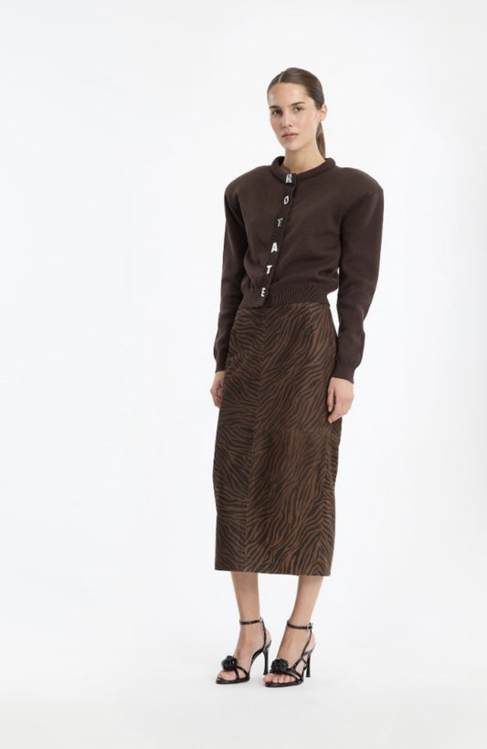ROTATE FIRM KNIT CARDIGAN - DARK BROWN