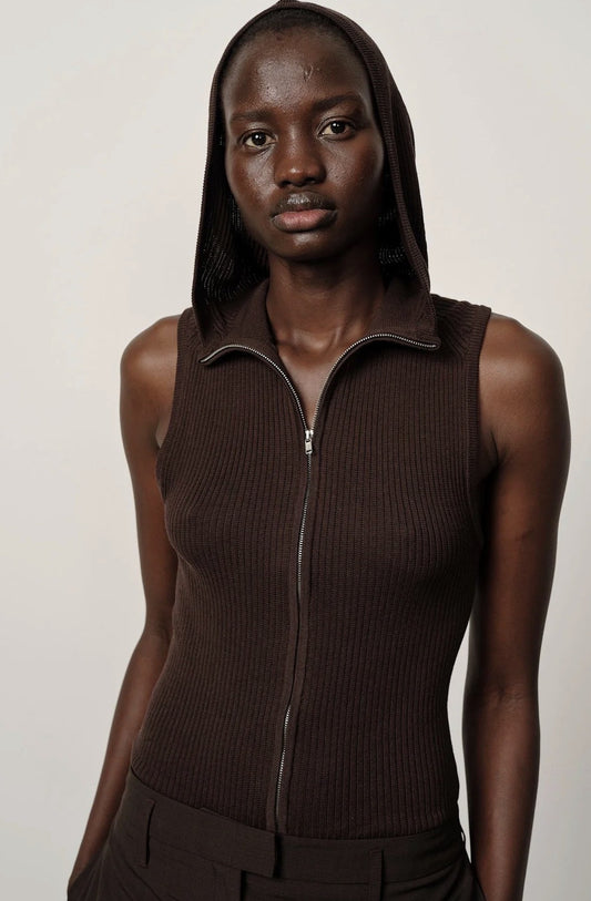 HERSKIND CLOTHILDE- KNIT HOODED BODYSTOCKING -COFFEE