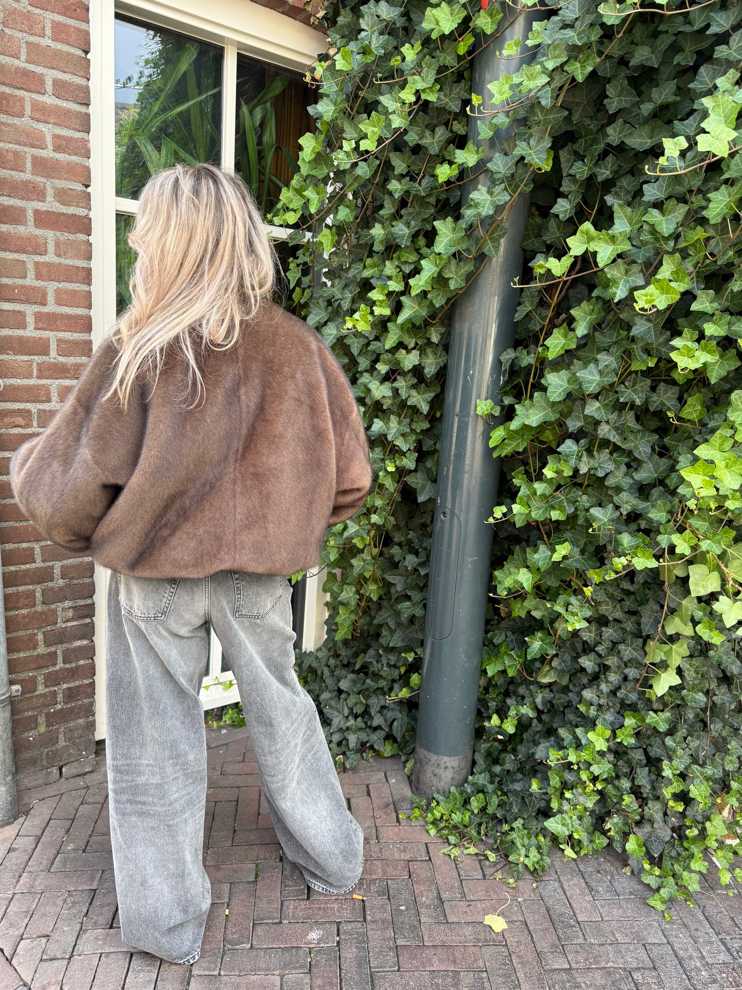 STUDIO AR ETTA FAUX FUR BOMBER JACKET CHOCO