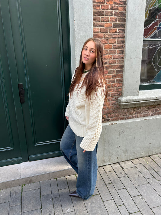 ROTATE KNIT CABLE CREWNECK WHITE