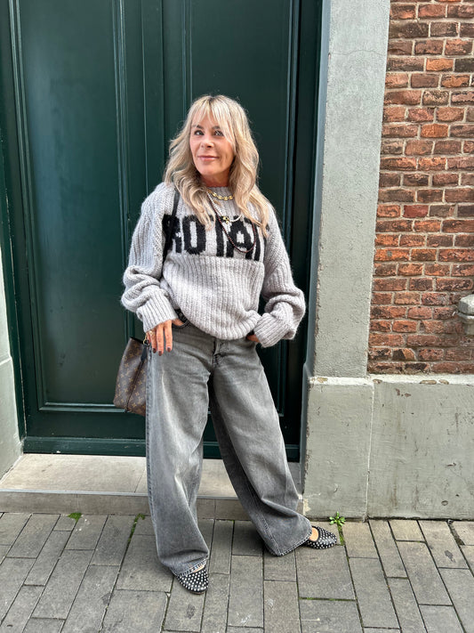 ROTATE KNITTED LOGO SWEATER LIGHT GREY