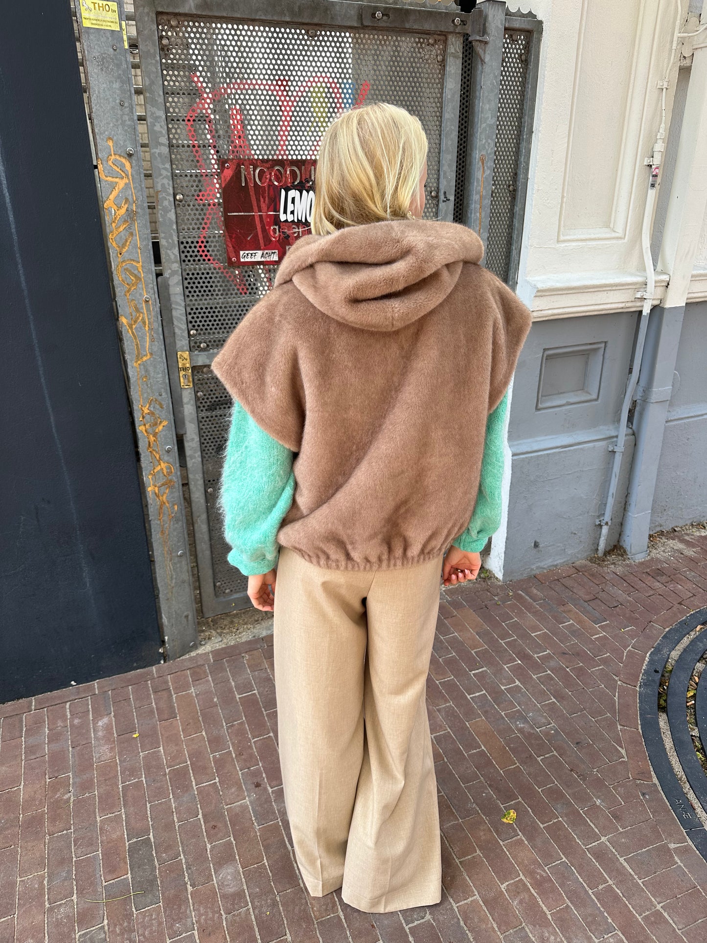 STUDIO AR OLENA FAUX MINK PONCHO - CAMEL