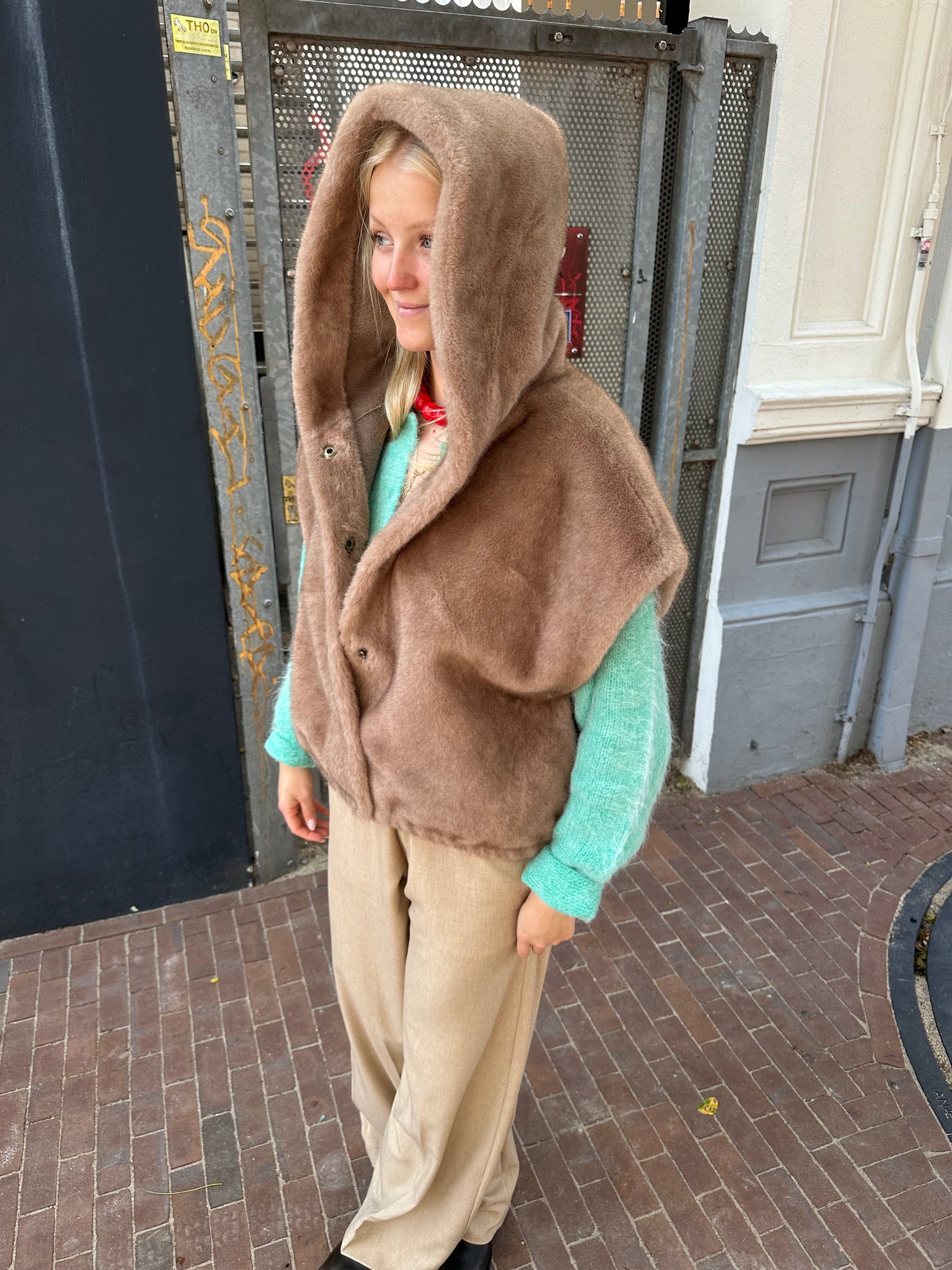 STUDIO AR OLENA FAUX MINK PONCHO - CAMEL