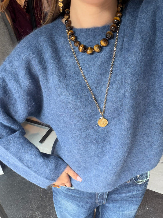 KNIT-TED AMALIA PULLOVER MID BLUE