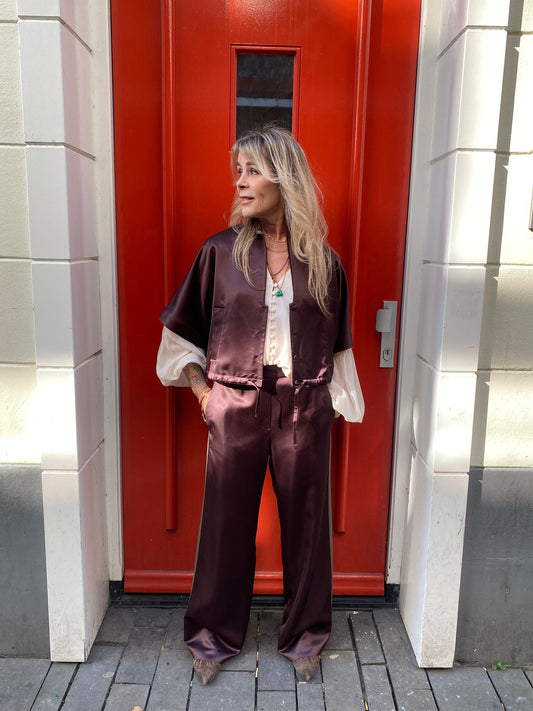 MARGAUX LONNBERG ISHA -JASJE - BLOUSE - BROWN SATIN