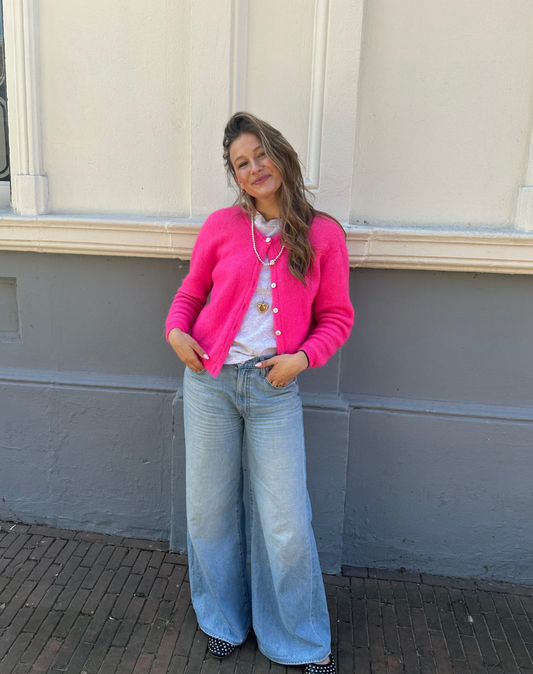 AMERICAN VINTAGE VITOW CARDIGAN - NEON ROZE -PINK MELANGE