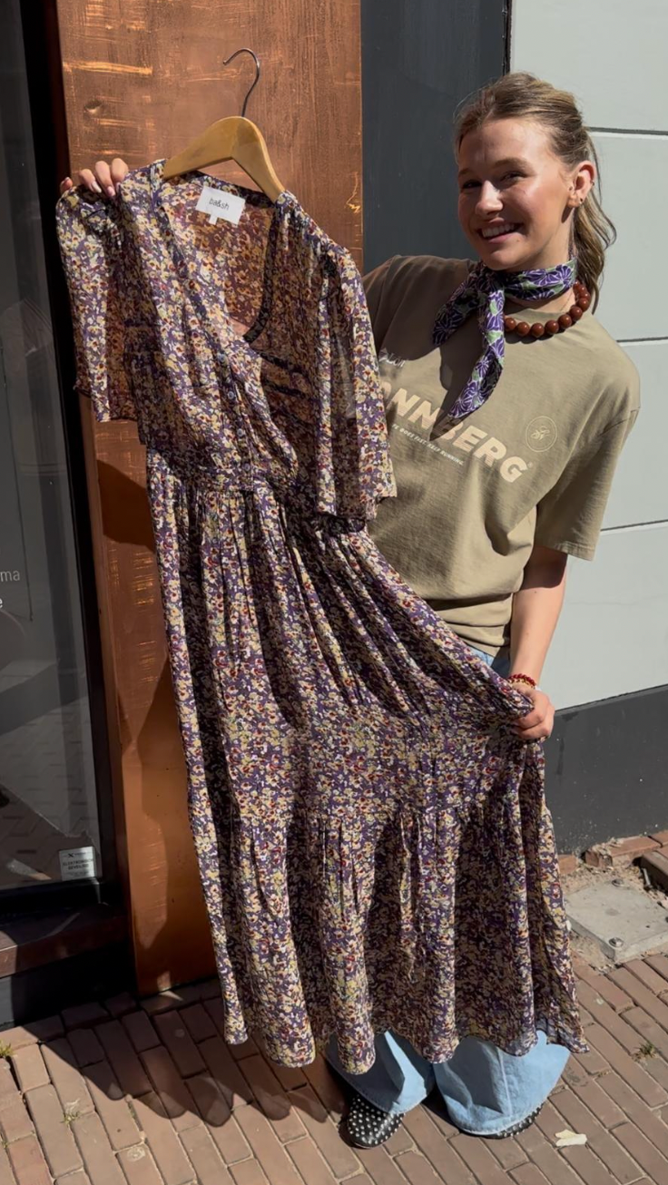BA&SH SHORT-SLEEVED DRESS LARIOL VIOLET
