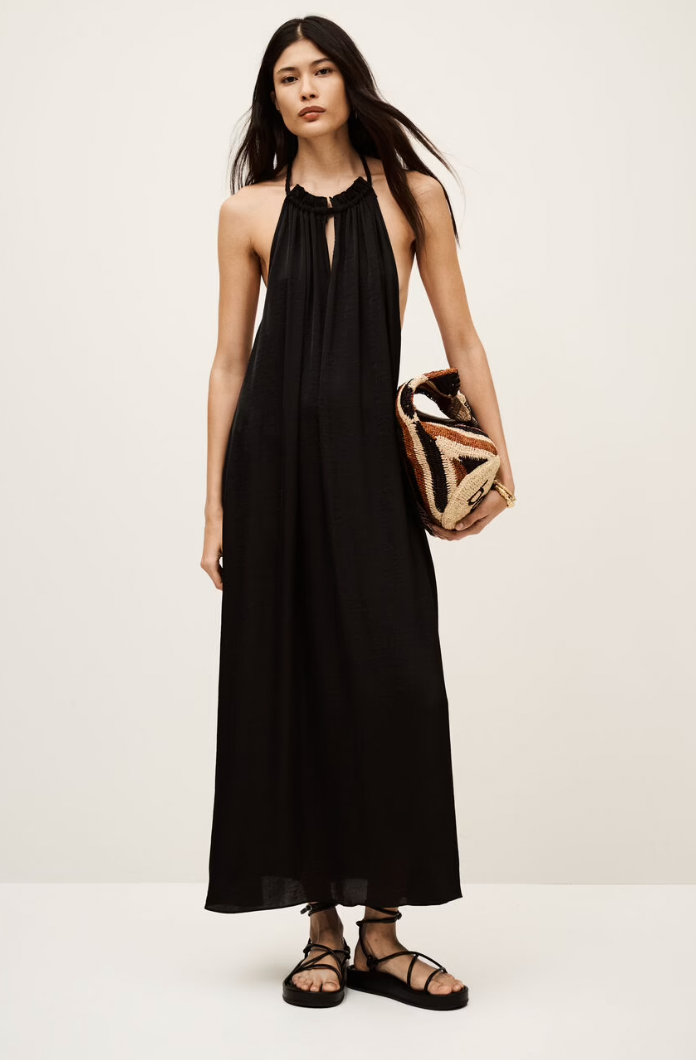BA&SH SOLAL MAXI JURK RUG DECOLLETE ZWART