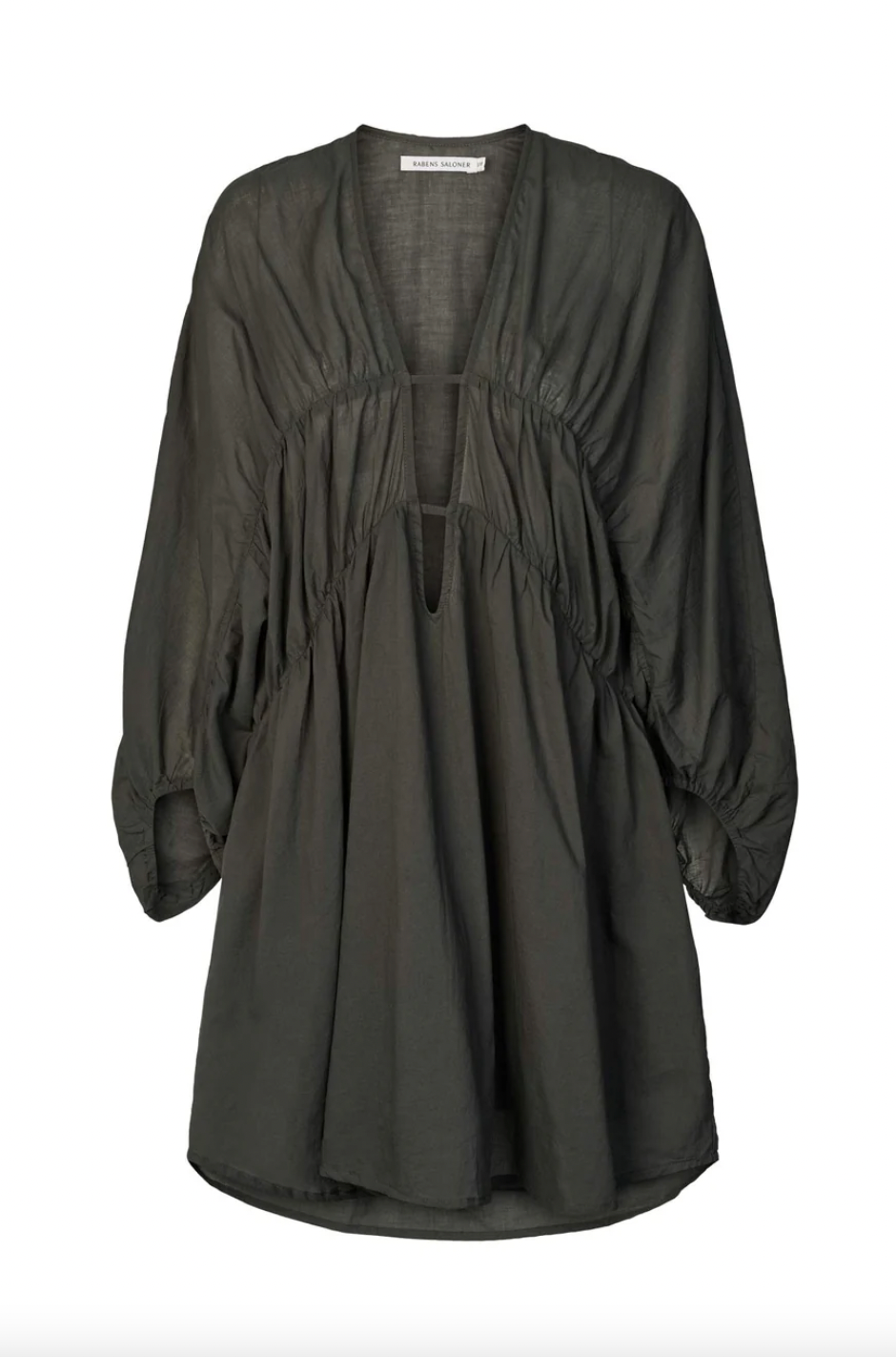 MES DEMOISELLES COTTON VOILE DEEP V-NECK DRESS CORRINA FADED BLACK