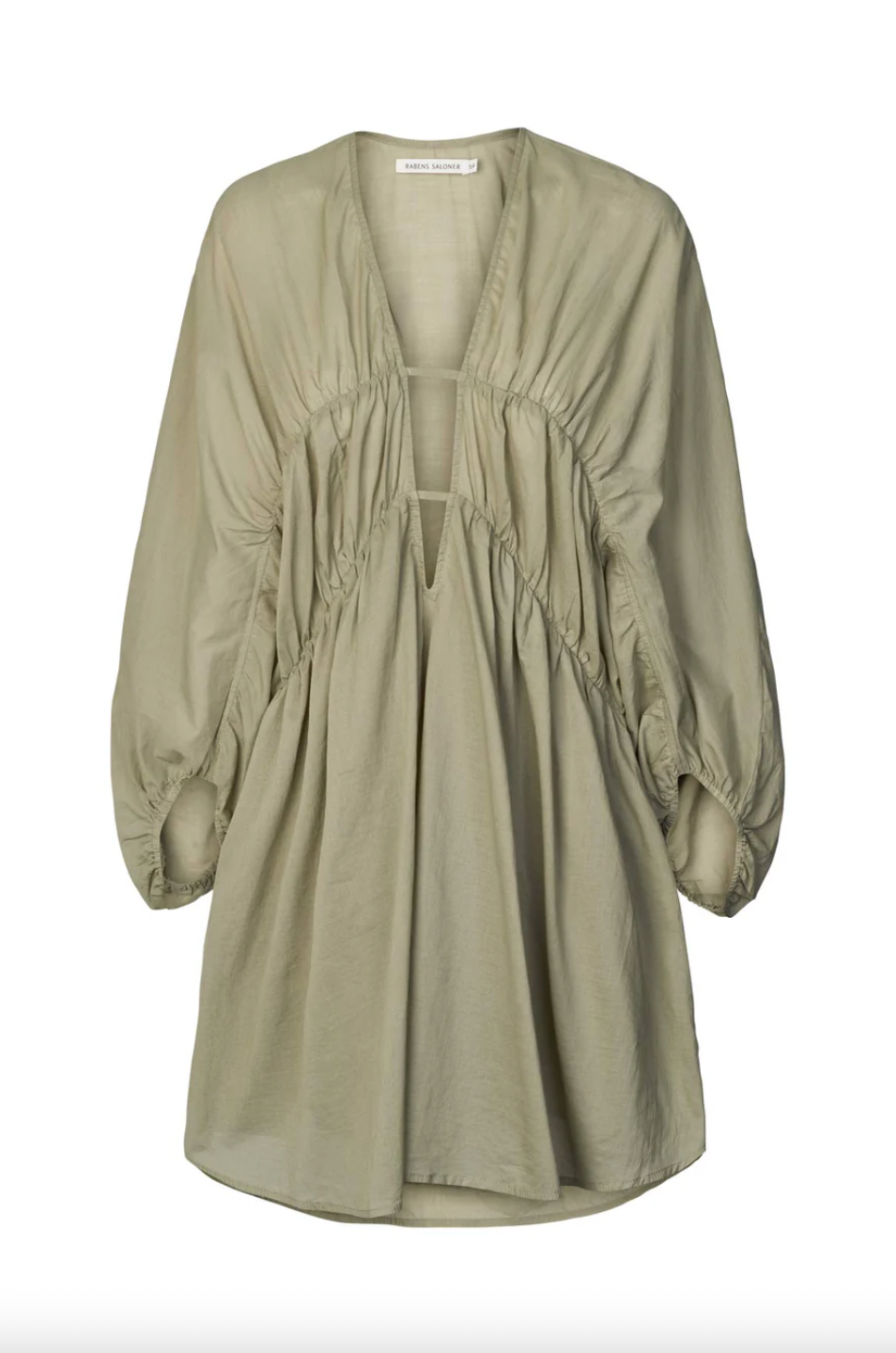COTTON VOILE DEEP V-NECK DRESS CORRINA KHAKI