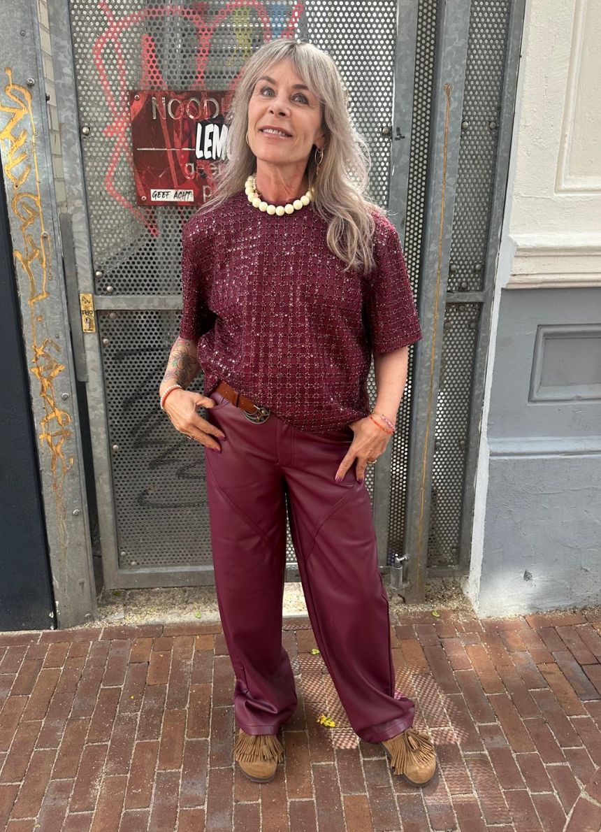 ROTATE BEADED OVERSIZED TOP - BORDEAUX