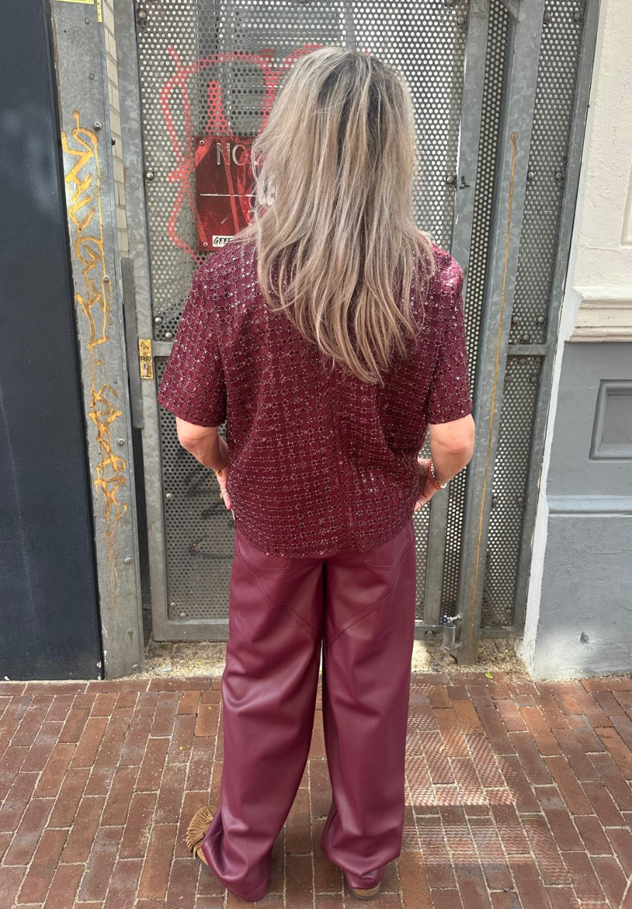 ROTATE BEADED OVERSIZED TOP - BORDEAUX