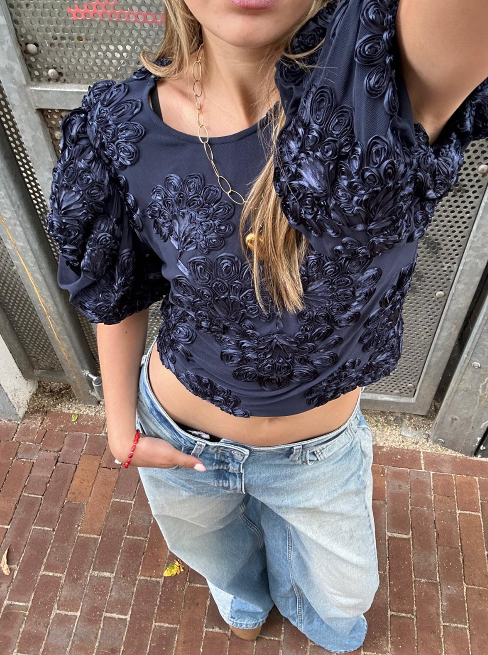 ROTATE 3D MESH SLEEVELESS TOP - DARK BLUE