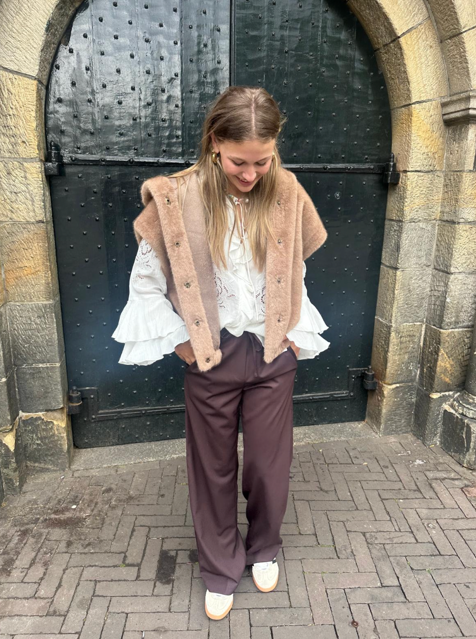 STUDIO AR OLENA FAUX MINK PONCHO - CAMEL