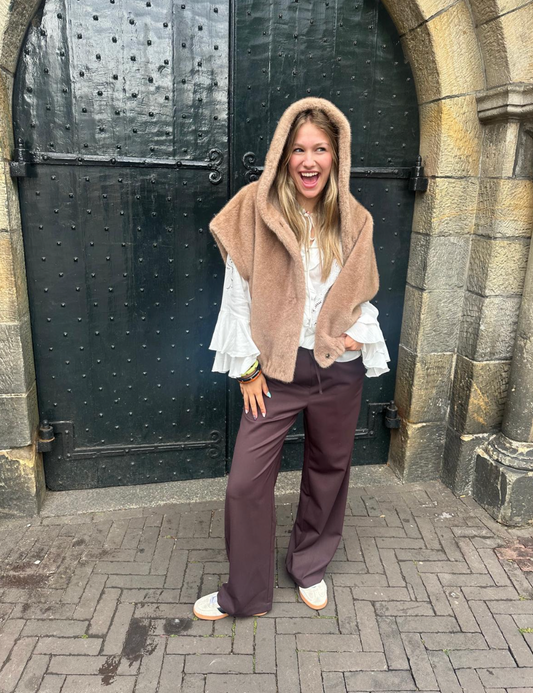 STUDIO AR OLENA FAUX MINK PONCHO - CAMEL