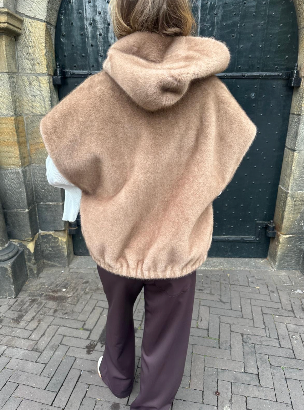 STUDIO AR OLENA FAUX MINK PONCHO - CAMEL