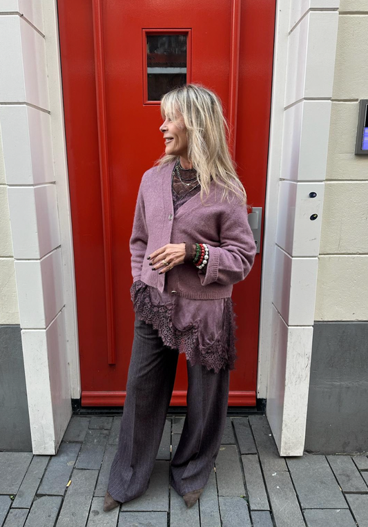 SEA ME HAPPY HONEY PANTS FLANEL TOUCH PIN STRIPED -EGGPLANT