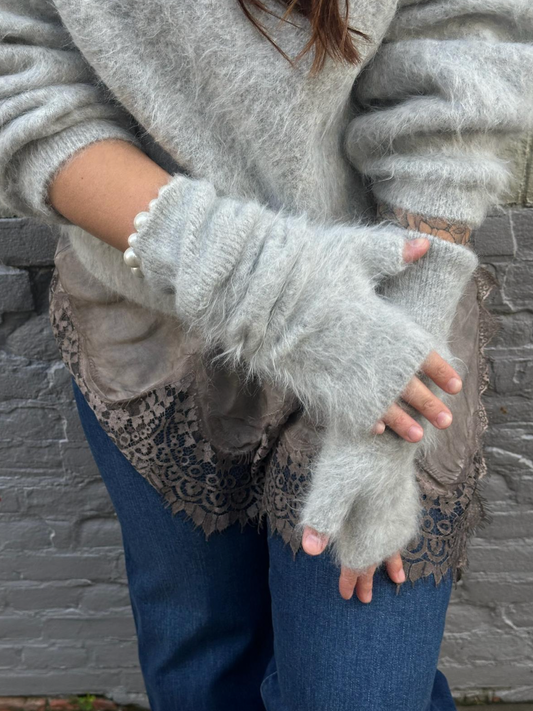 RABENS SALONER SEIA WAFFLED KNIT LEG & ARM WARMERS - GREY