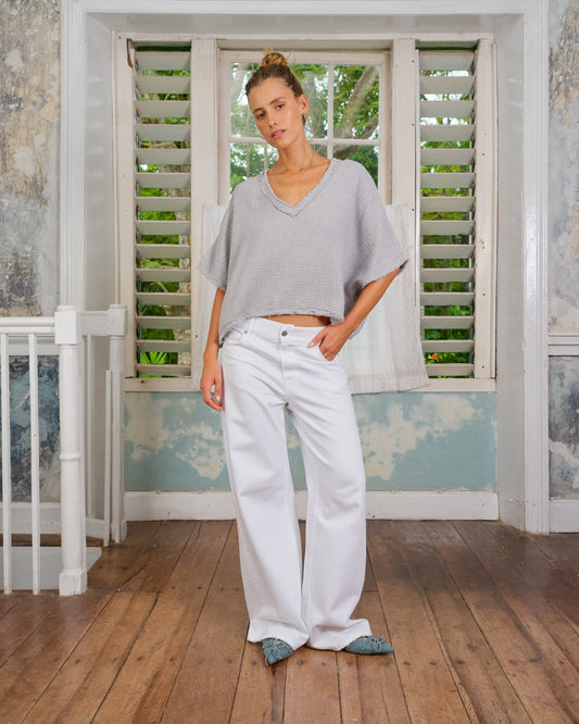 SEA ME HAPPY FIJI TOP - LIGHT GREY