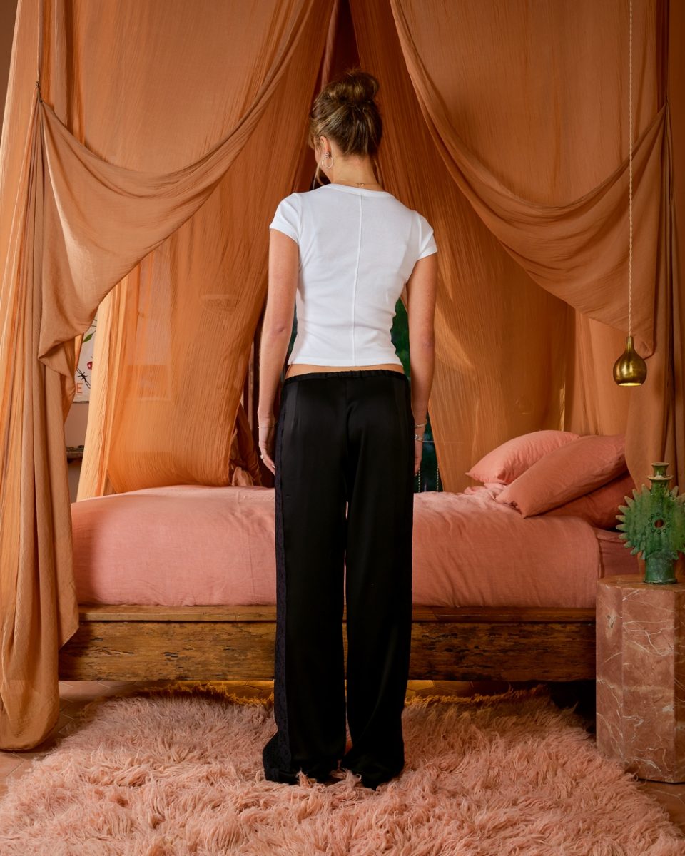 SEA ME HAPPY GISELE SATIN & LACE PANTS BLACK