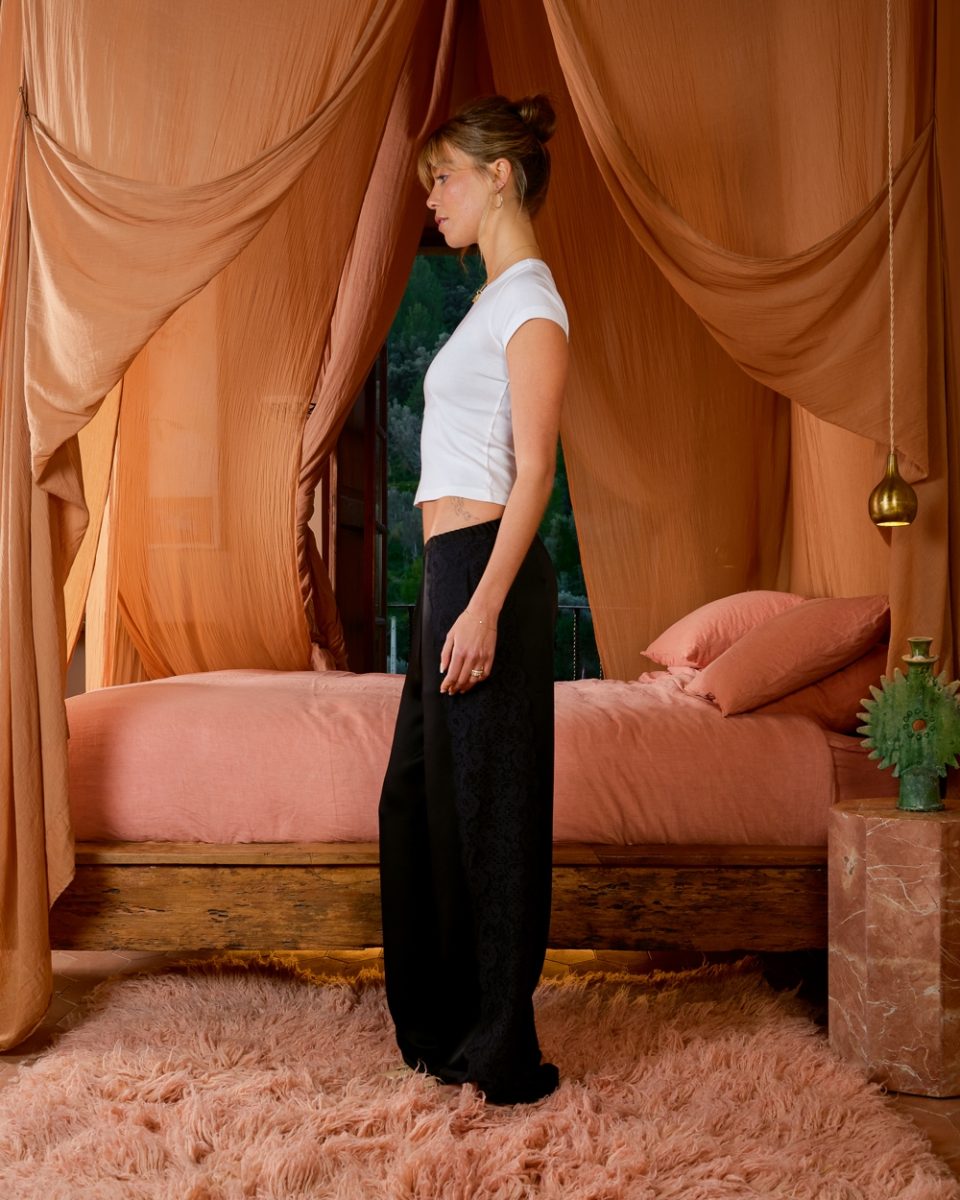 SEA ME HAPPY GISELE SATIN & LACE PANTS BLACK