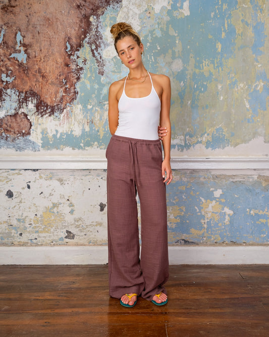 SEA ME HAPPY RILEY PANTS LIGHT COTTON - DARK CHOCOLATE BROWN