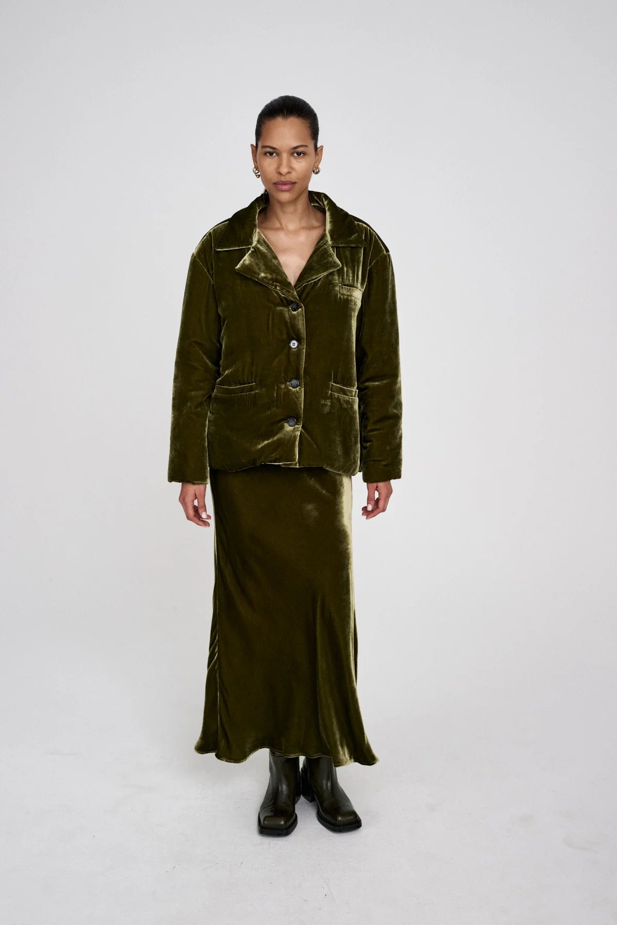 RABENS SALONER ELLERY VELVET BIAS SKIRT - OLIVE