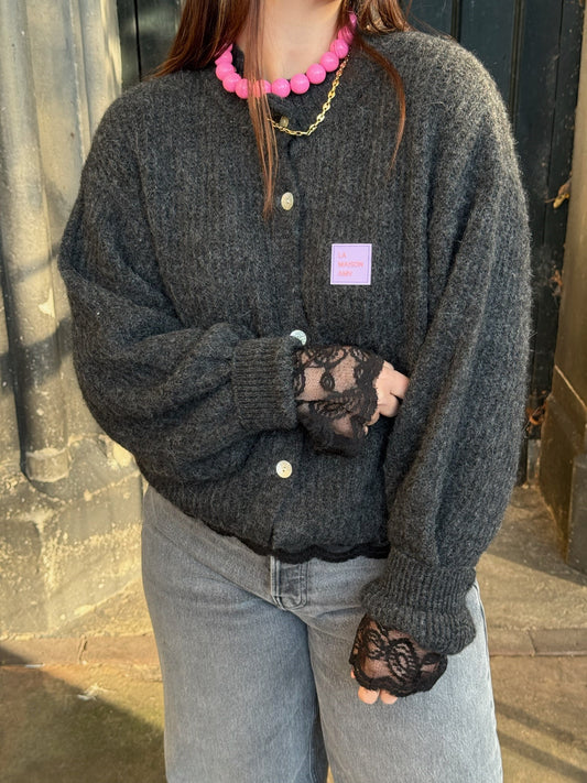 AMERICAN VINTAGE EAST CARDIGAN - ANTRACIET MELANGE