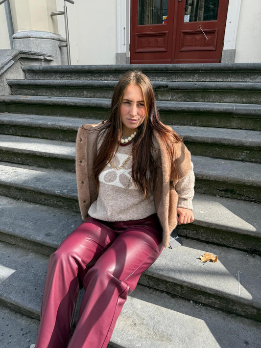 ROTATE MID WAISTED PIPING PANTS - BORDEAUX