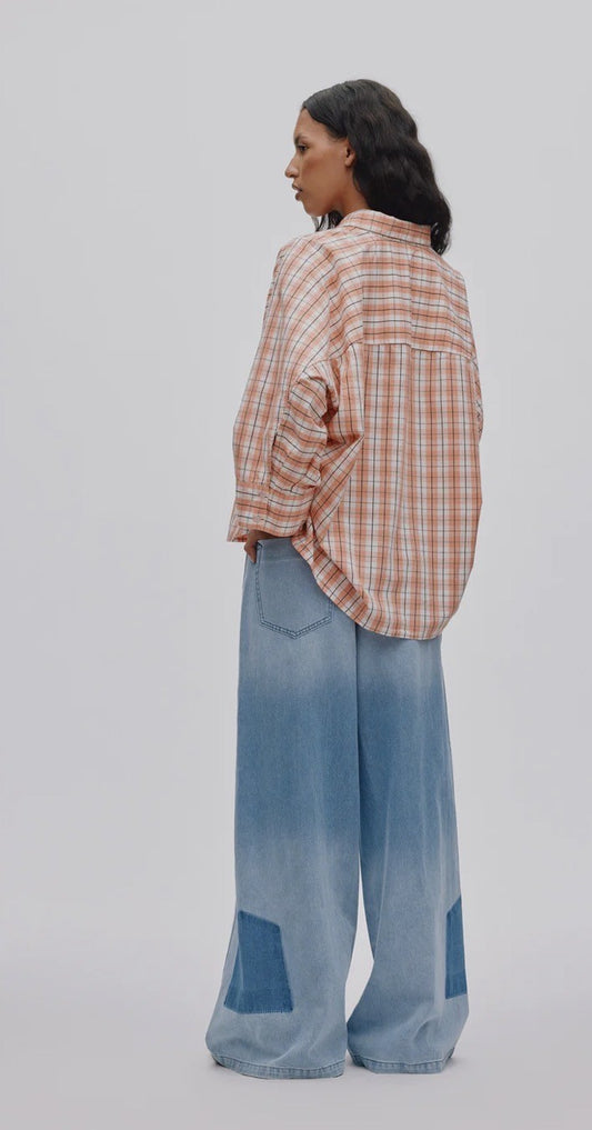 RABENS SALONER - CHLOE SHIRT-BLOUSE MANDERIN CHECK