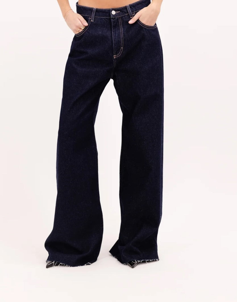 ICON DENIM DEBBY - INDIG0 RAW-CUT WIDE LEG JEANS