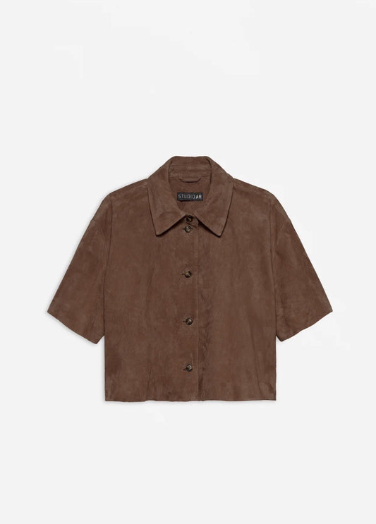 STUDIO AR EVELINE SUEDE TOP - MARRON